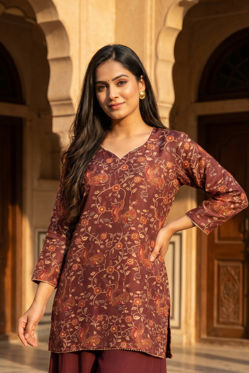 Kalamkari Floral & Paisley Dola Silk Co-Ord Set