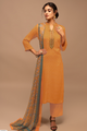 Mustard Viscose Muslin Suit Set with Multicolour Floral Dupatta - 3 Piece