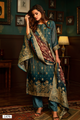 Teal Heavy Organza Jacquard Butti Suit Set with Maroon Multicolour Floral Dupatta - 3 Piece