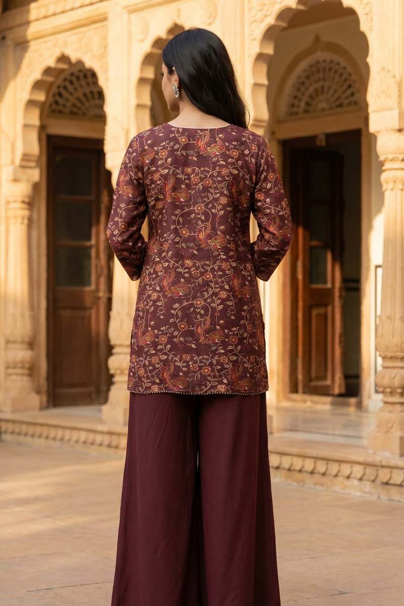 Kalamkari Floral & Paisley Dola Silk Co-Ord Set