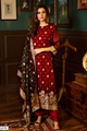 Maroon Heavy Organza Jacquard Butti Suit Set with Black Banarasi Dupatta - 3 Piece