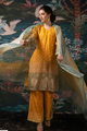 Mustard Yellow Dola Silk Jacquard Butti Suit Set with Mint Dupatta - 3 Piece