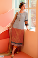 Grey Muslin Sequin Suit Set with Rust Hem & Striped Dupatta - 3 Piece