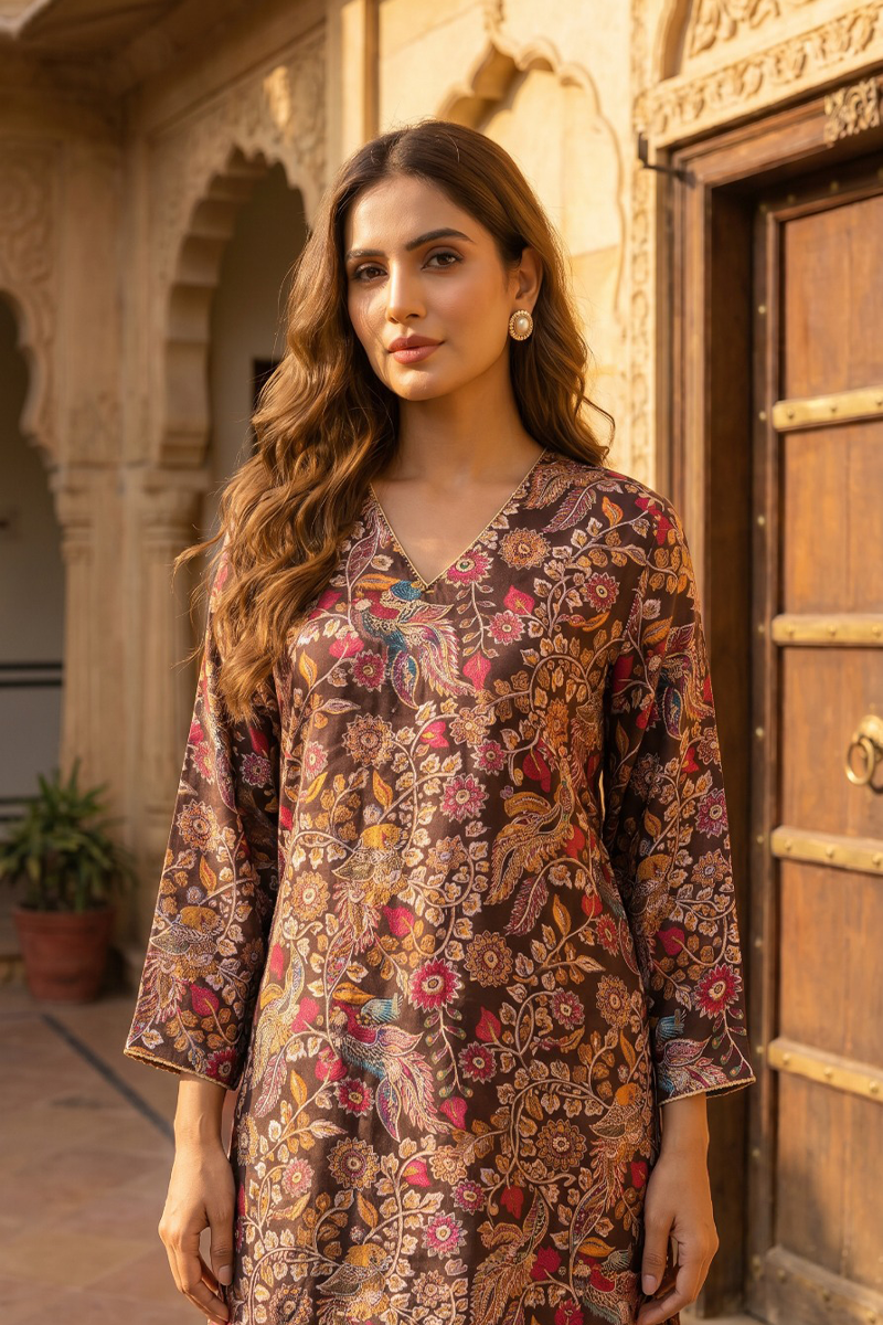 Luxury Kalamkari Co-Ord Set in Dola Silk