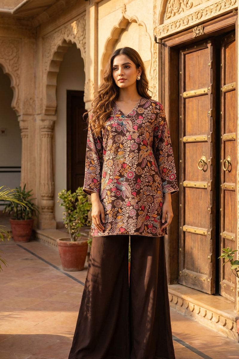 Luxury Kalamkari Co-Ord Set in Dola Silk