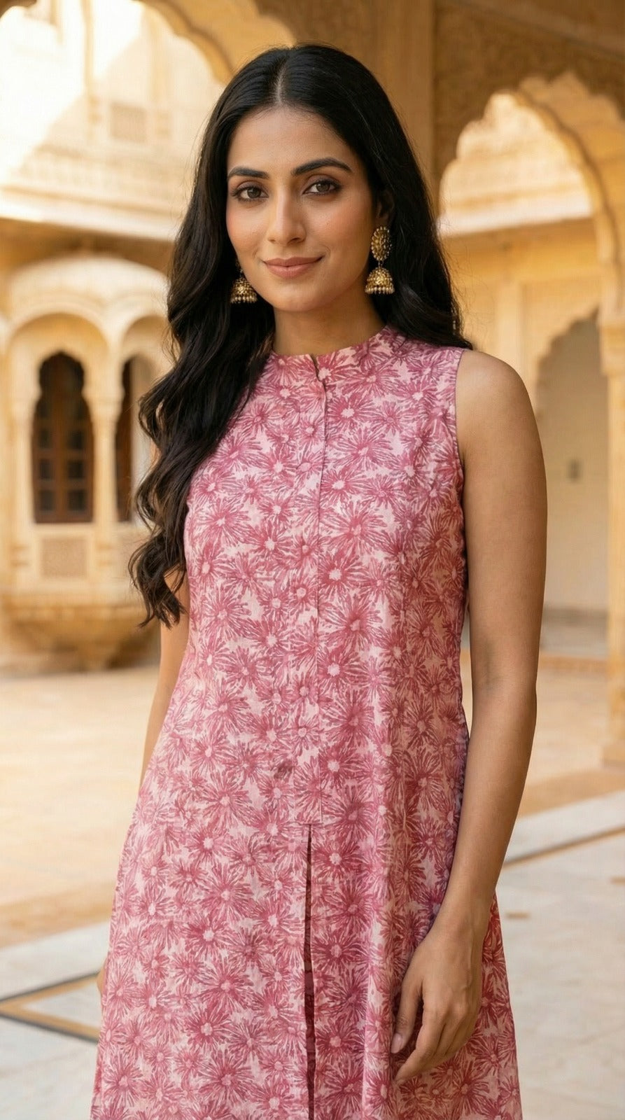 Sleeveless Printed Kurti Set