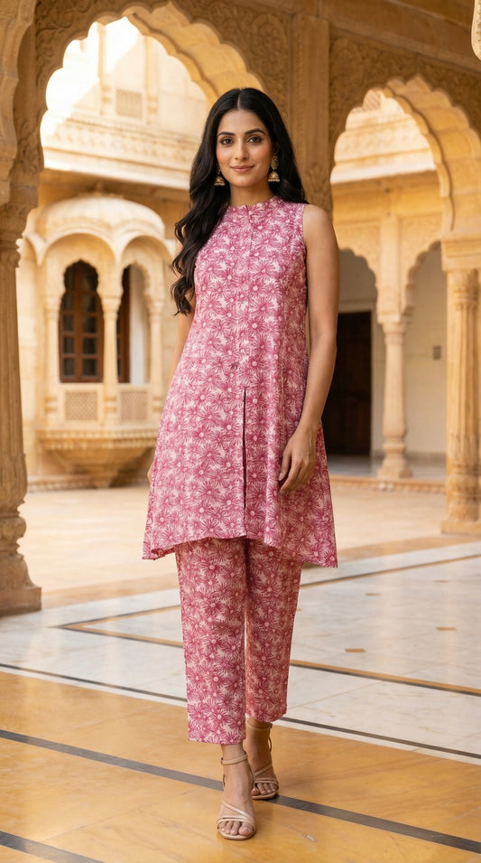 Sleeveless Printed Kurti Set