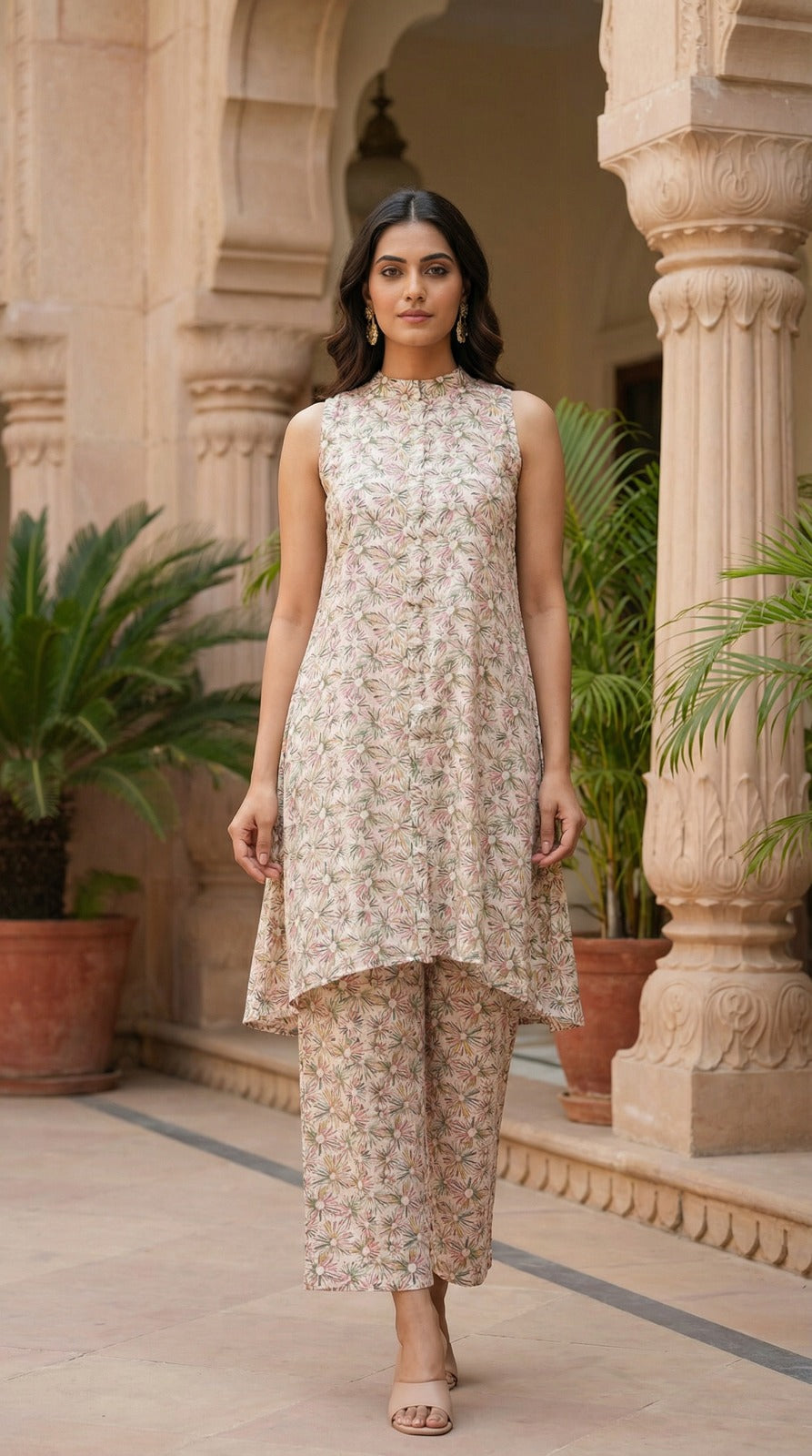 Floral High-Low Kurti Set