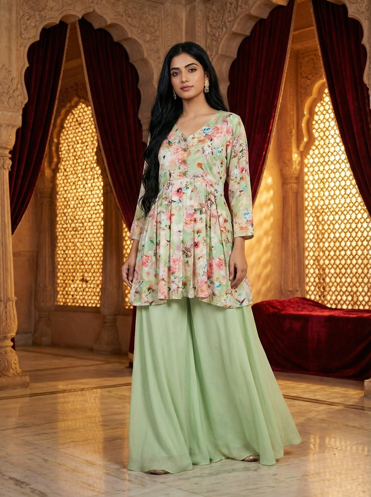 Pista Green Floral Palazzo Set