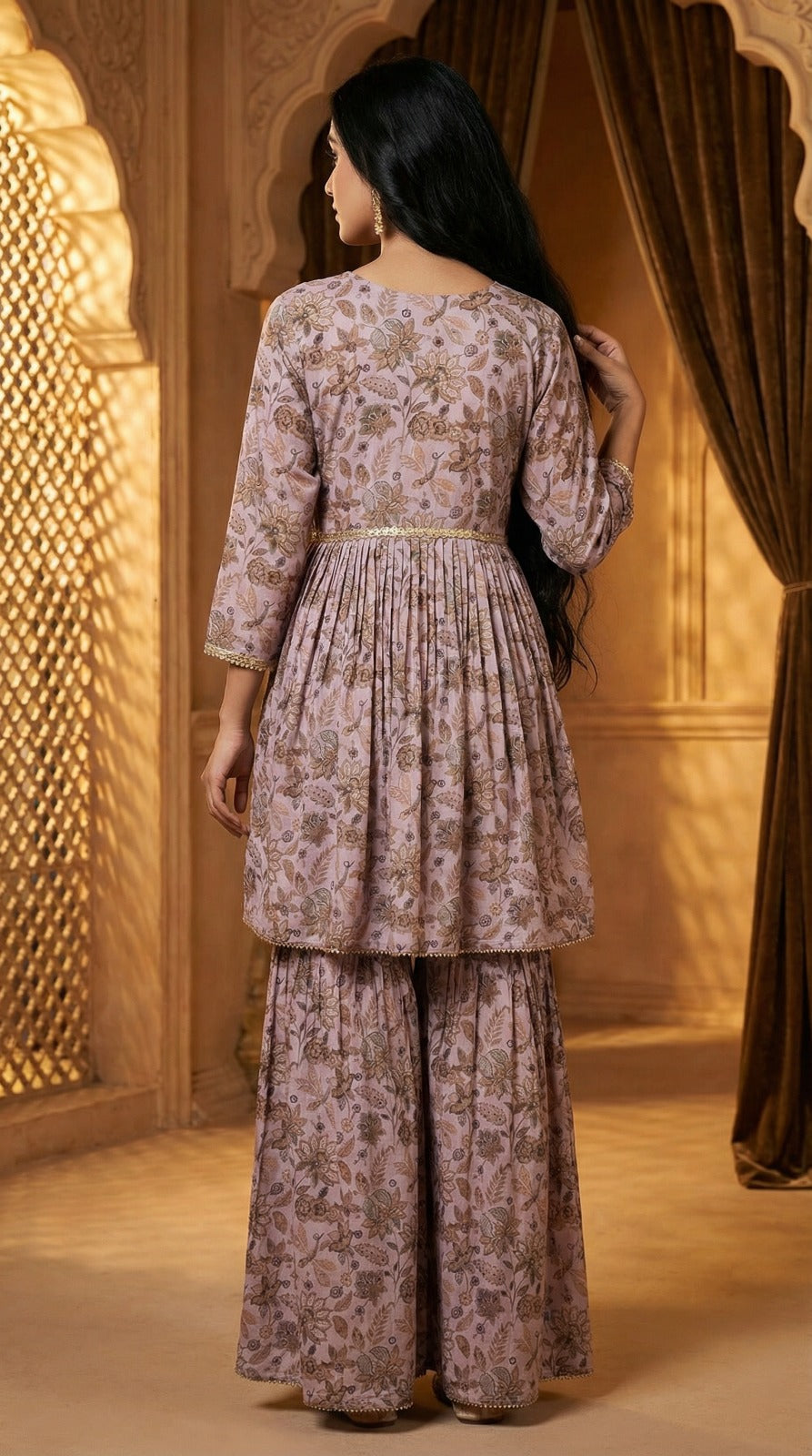 Lavender Floral Sharara Set with Dupatta