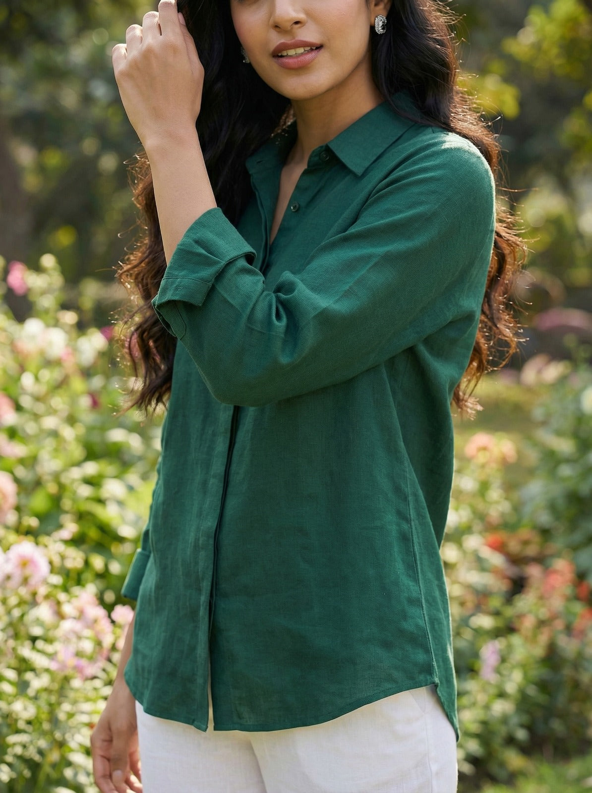 Green Viscose Dola Silk Shirt