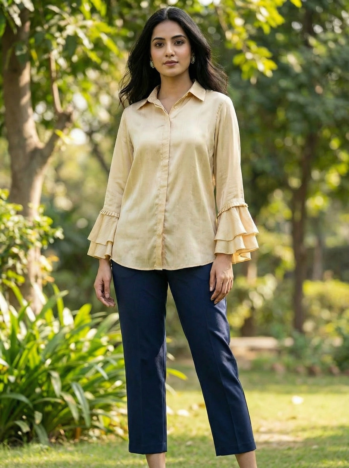 Soft Beige Bell Sleeve Shirt