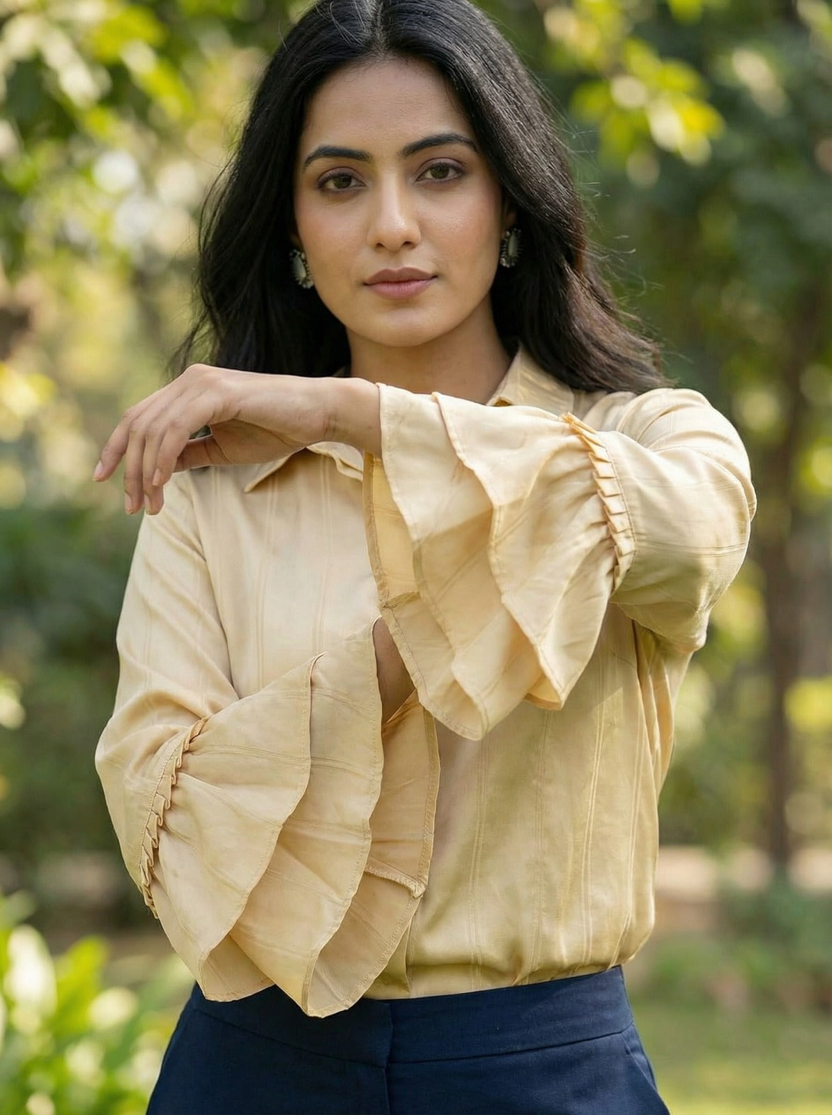 Soft Beige Bell Sleeve Shirt