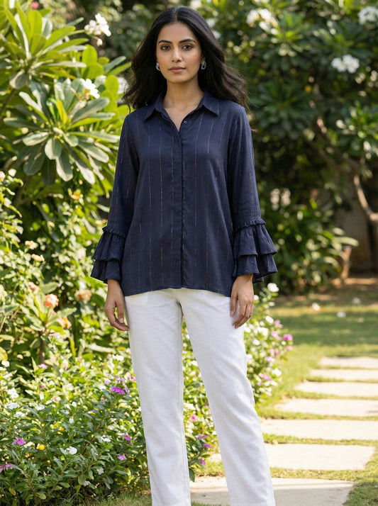 Navy Front Button Placket Shirt