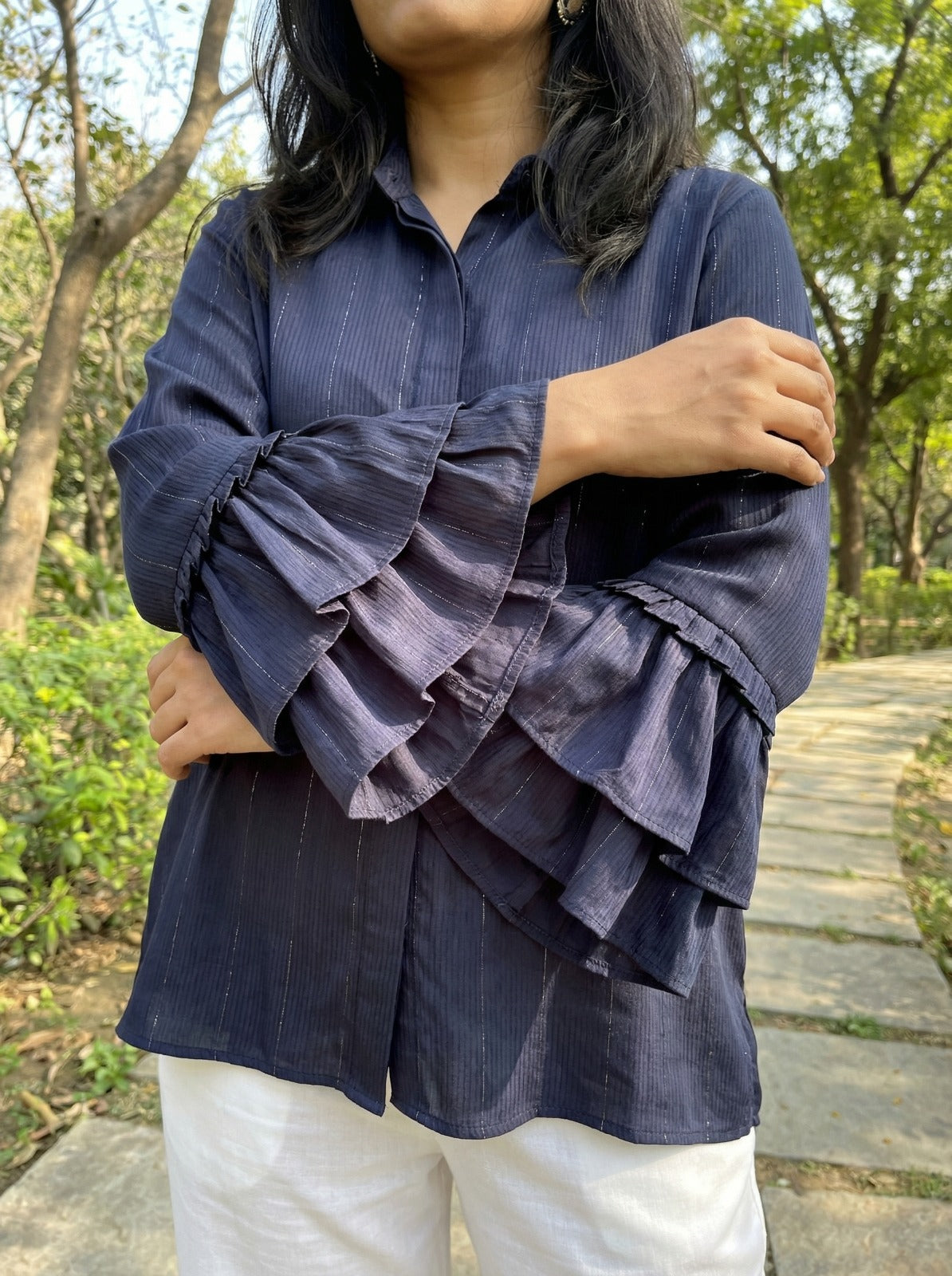 Navy Front Button Placket Shirt