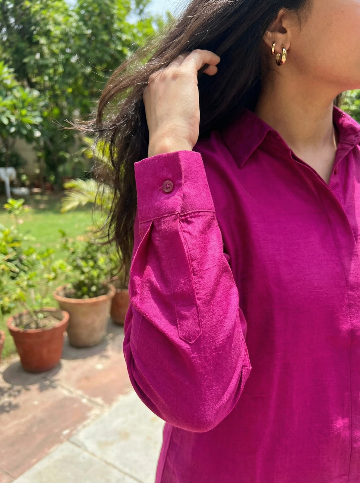 Fuchsia Cup Sleeves Shirt