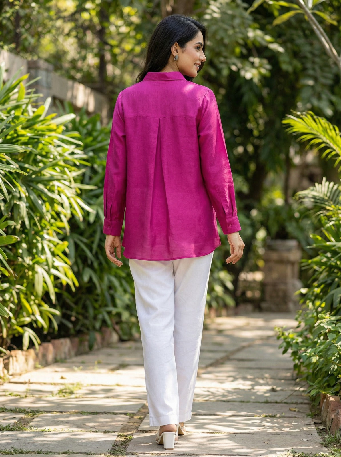 Fuchsia Cup Sleeves Shirt