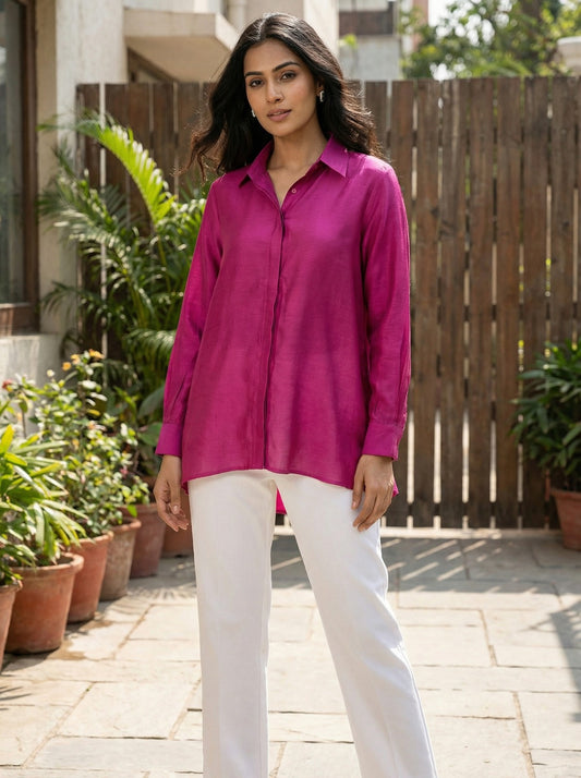 Fuchsia Cup Sleeves Shirt