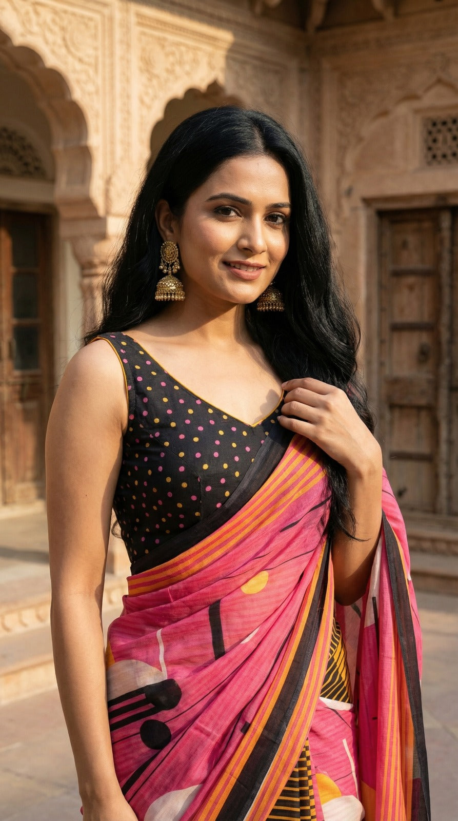Abstract Printed Chinon Saree