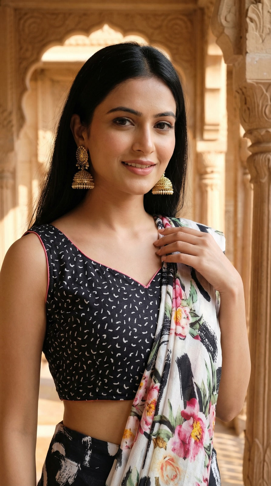 Geometric Print Crepe Silk Saree