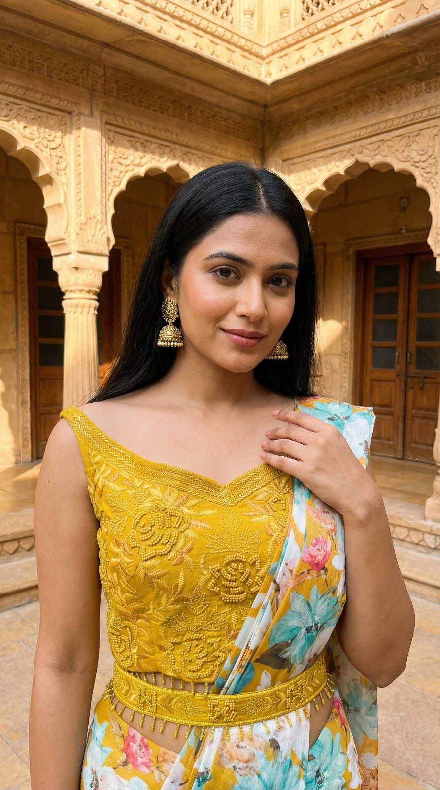 Pastel Floral Yellow Saree