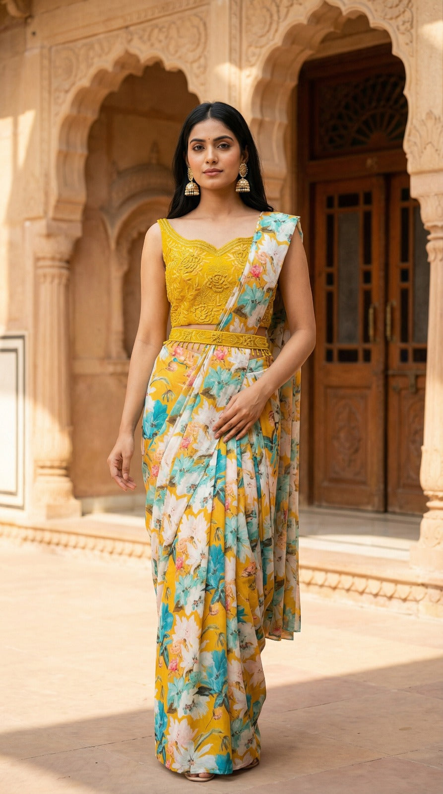Pastel Floral Yellow Saree