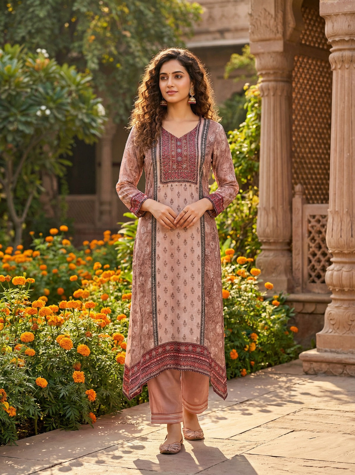 Maroon & Gold Zardosi-Inspired Yoke Kurta Set