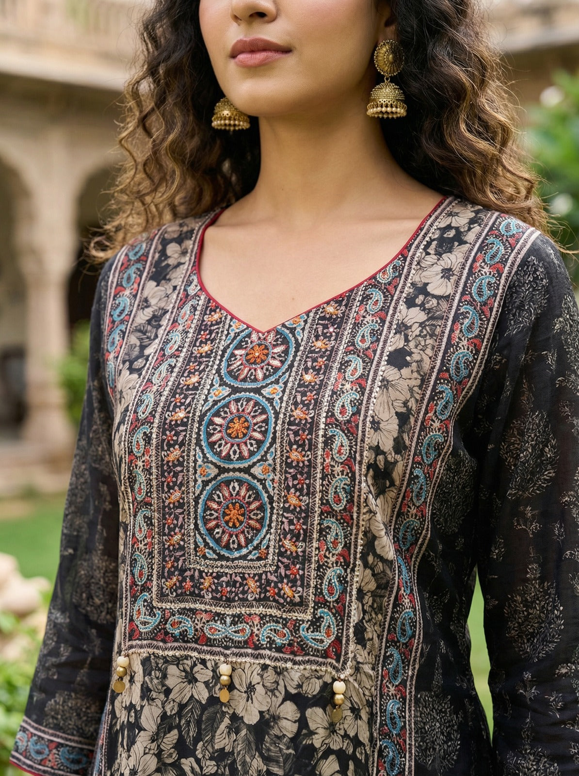 Ornate Hand-Embroidered Yoke Kurta Set