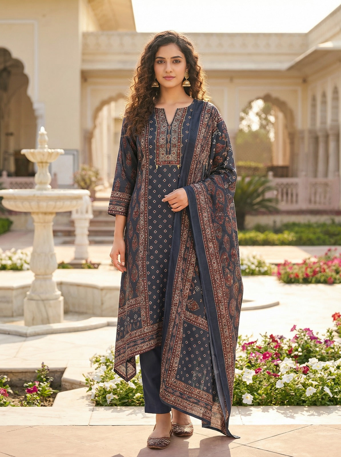 Terracotta & Ochre Border Detail Kurta Set