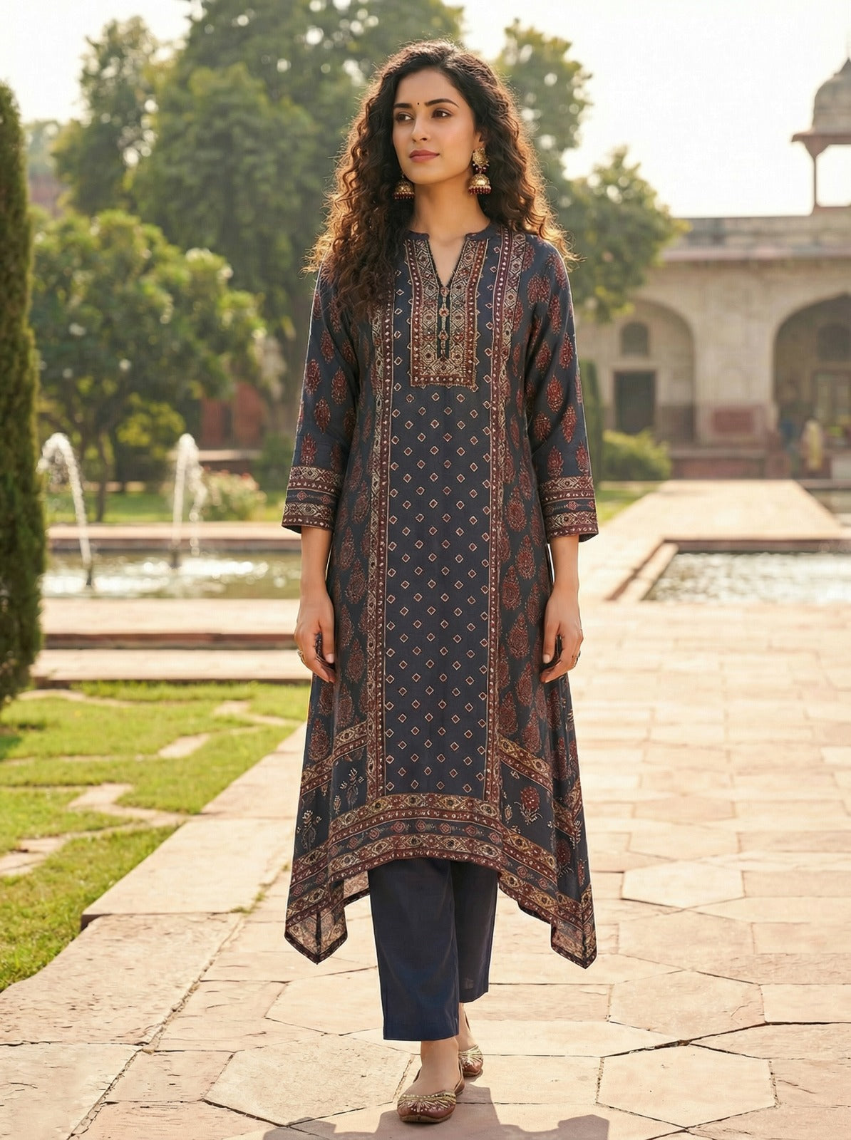 Terracotta & Ochre Border Detail Kurta Set