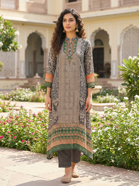 Paneled Ajrakh-Inspired Print Kurta Set