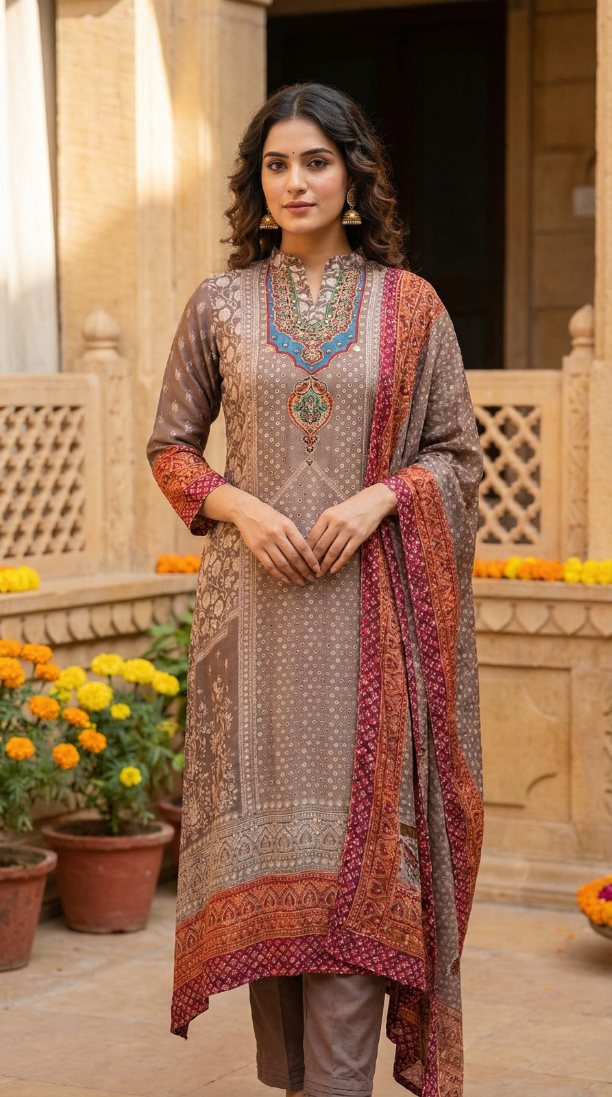 Vibrant A-Line Textured Kurta Set