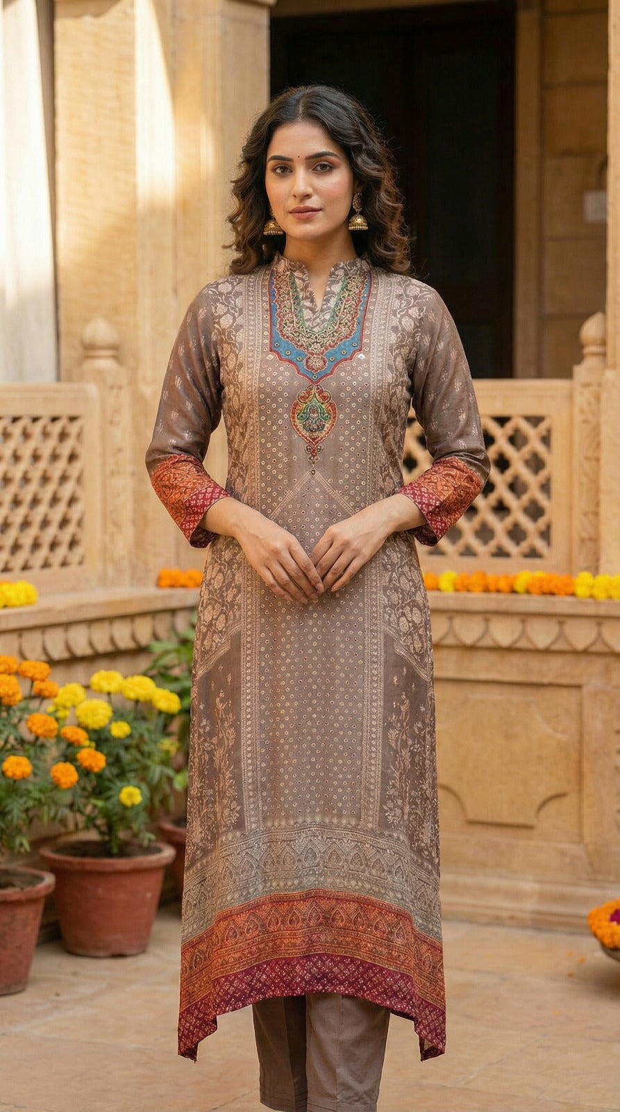 Vibrant A-Line Textured Kurta Set