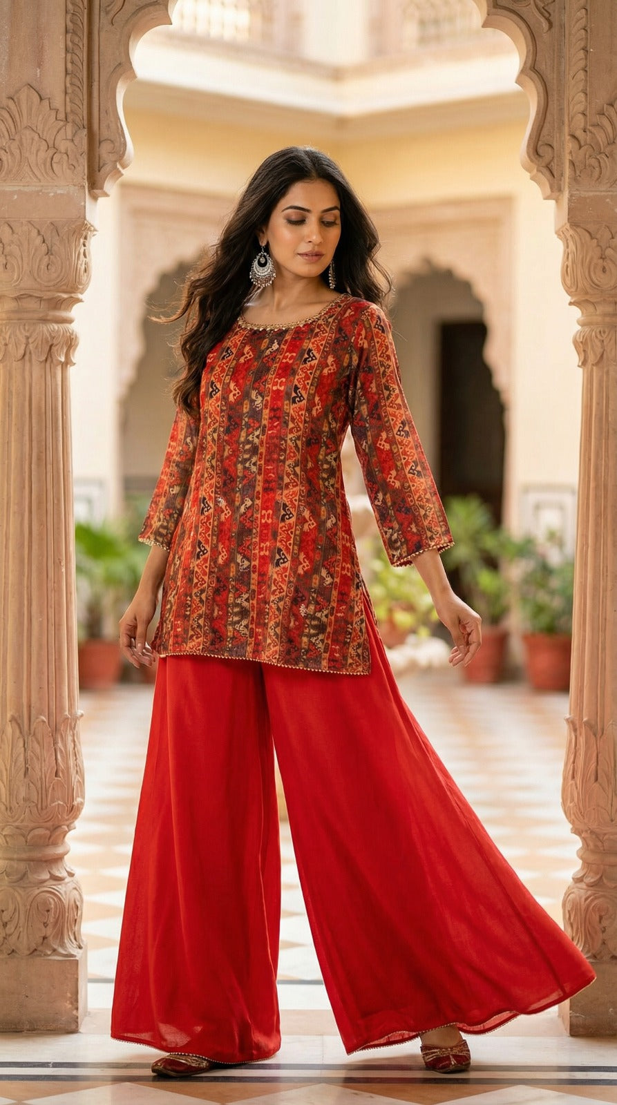 Paired With Flowy Solid Red Palazzo Pants