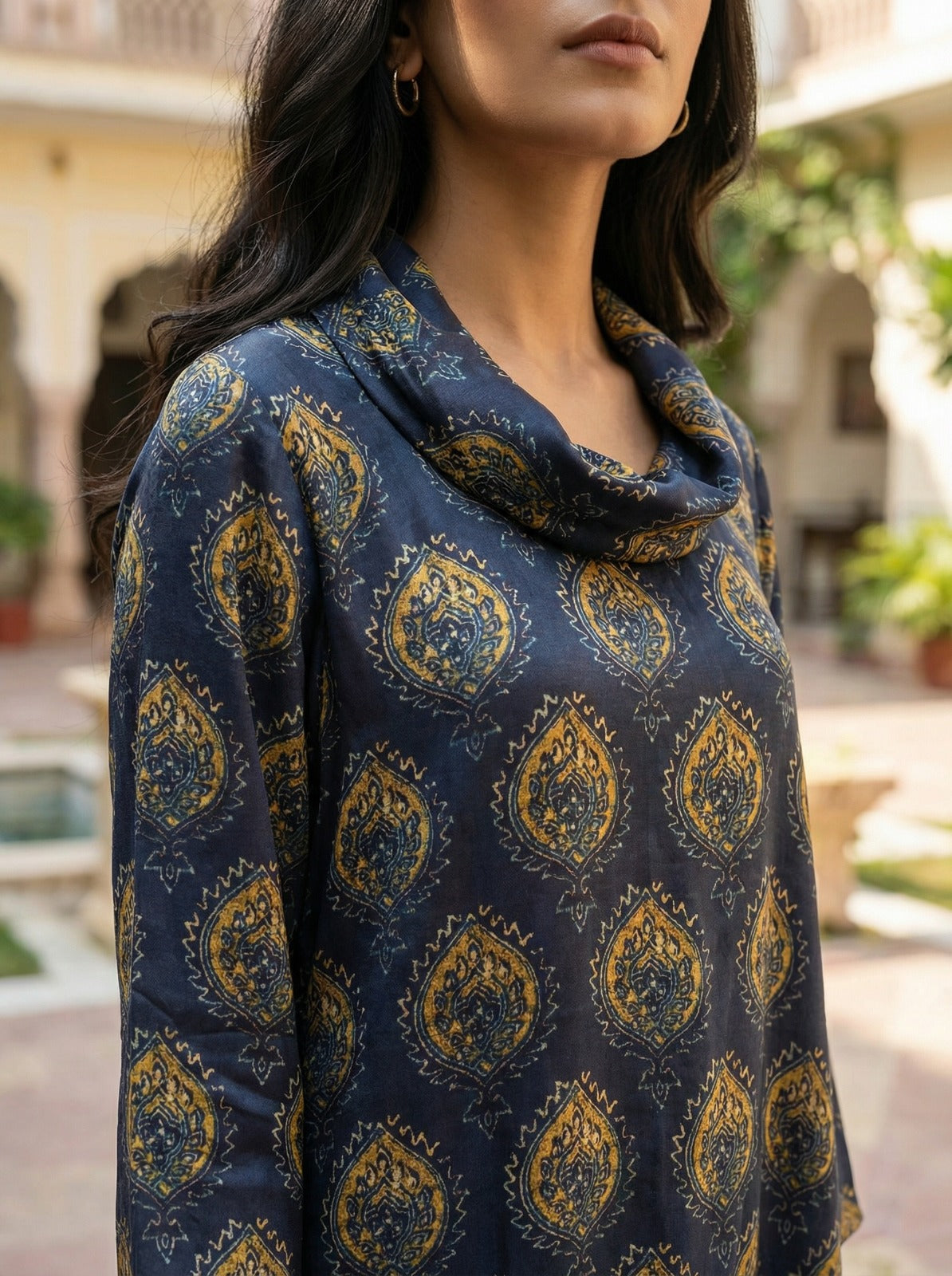 Navy Blue Cowl Neck Pure Bemberg Modal Kurta Set