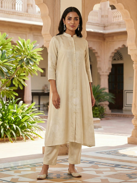 Ivory Muslin Rose Print Tunic Set