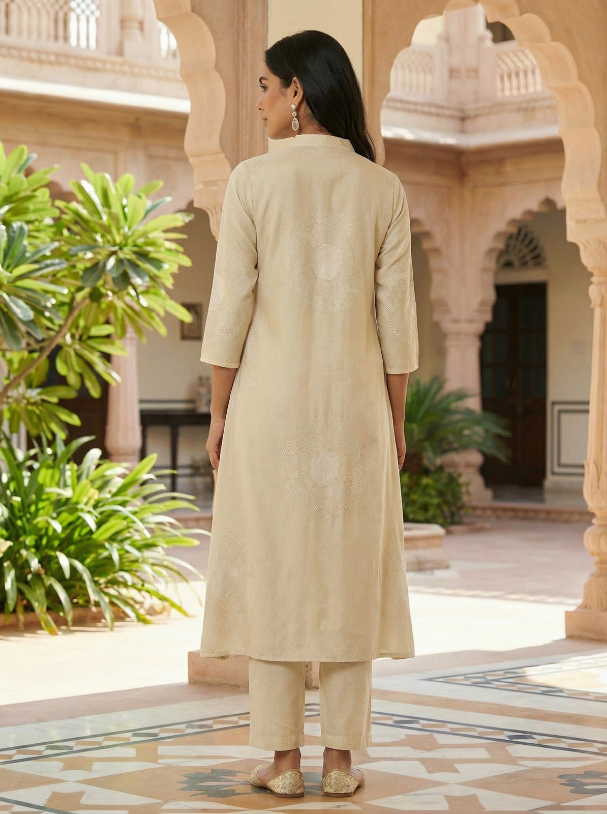Ivory Muslin Rose Print Tunic Set