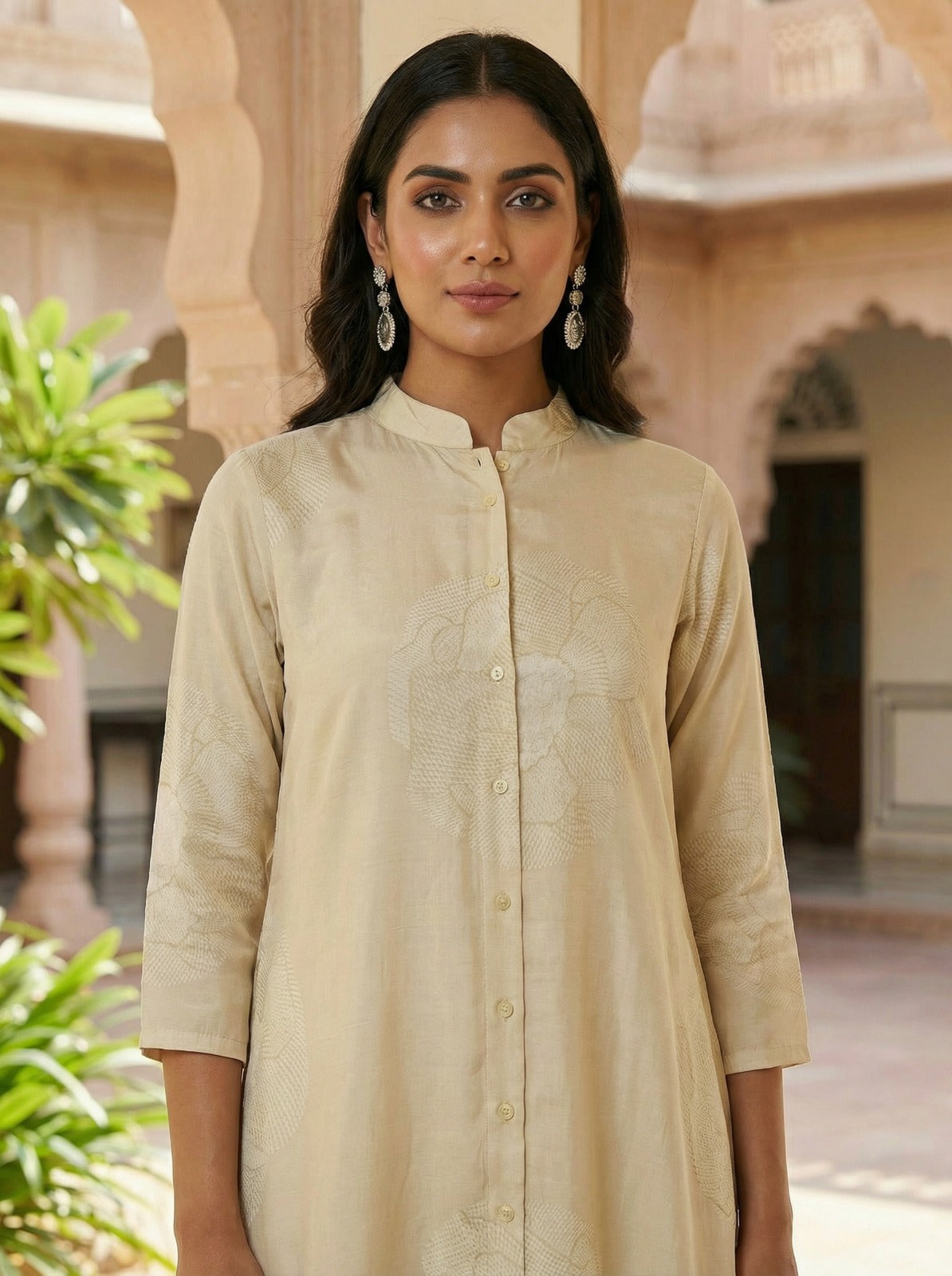 Ivory Muslin Rose Print Tunic Set