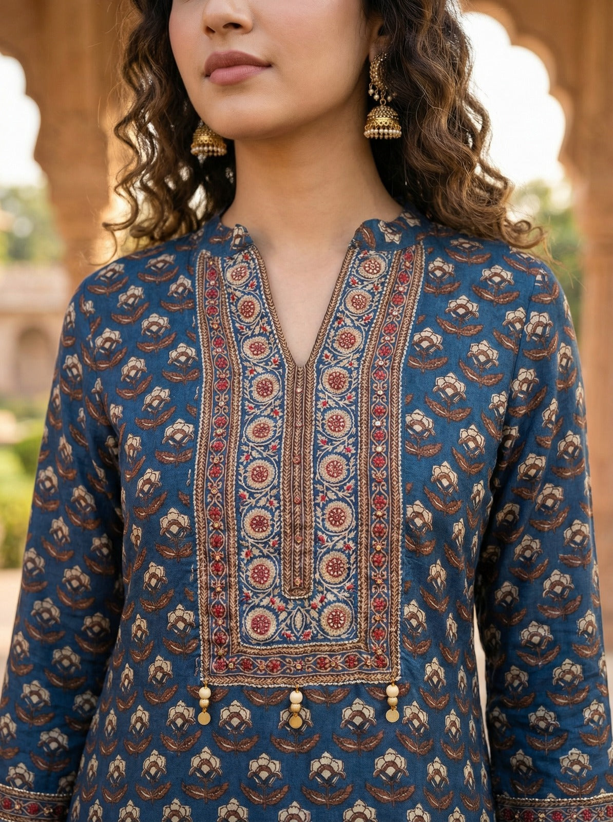 Mandarin Collar Embroidered Floral Kurta Set