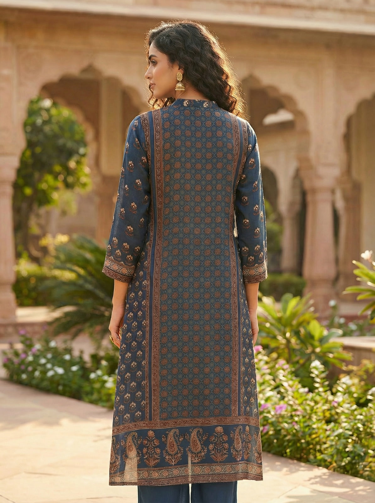 Mandarin Collar Embroidered Floral Kurta Set