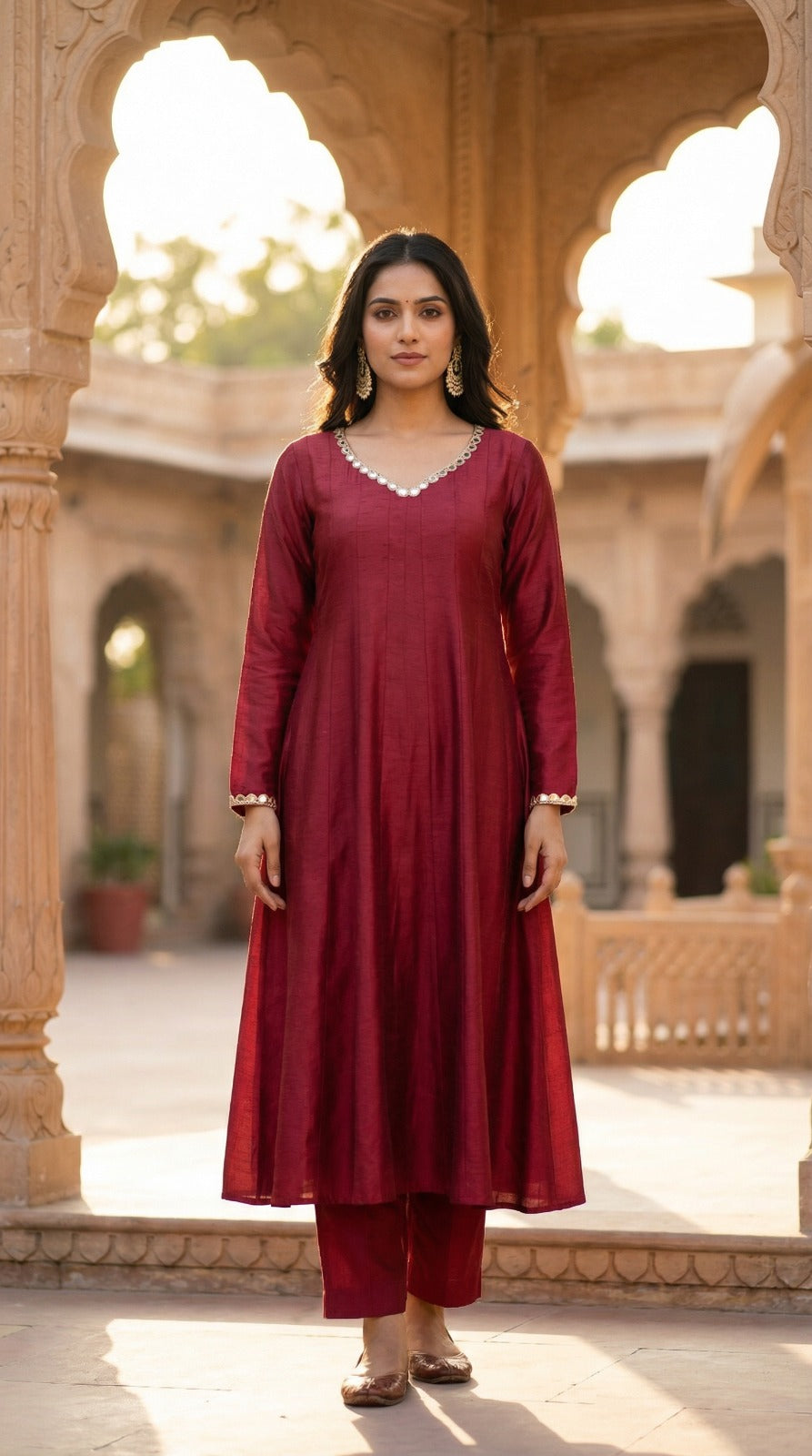 Royal Red Dola Silk Anarkali Set