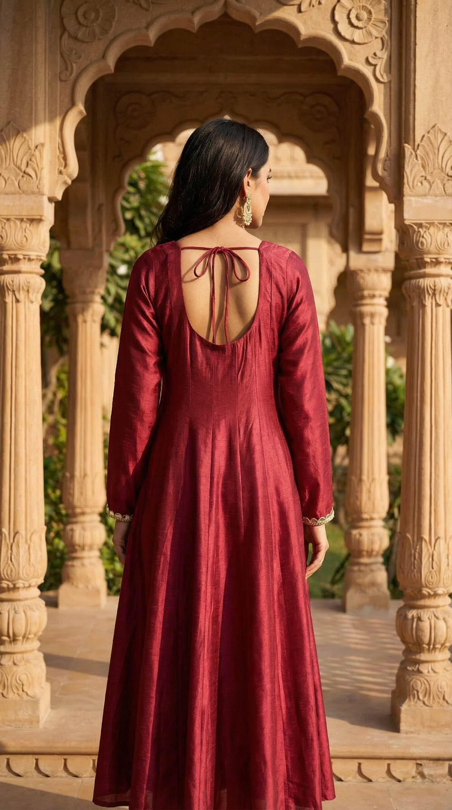Royal Red Dola Silk Anarkali Set