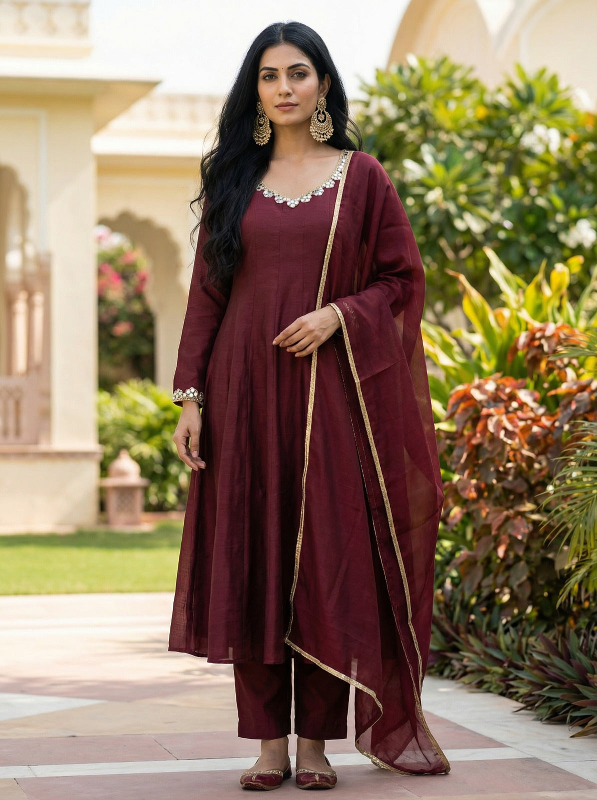 Crafted From Dolla Silk Anarkali Kurta Set Maroon