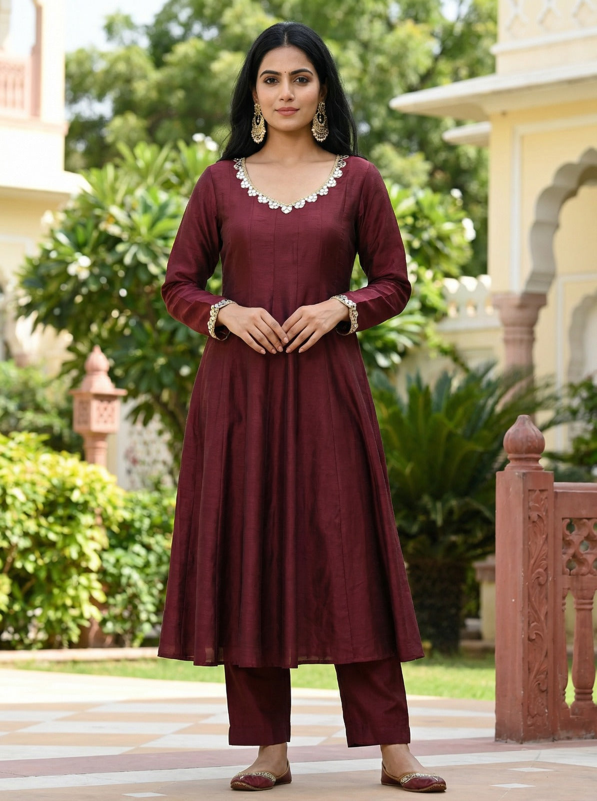 Crafted From Dolla Silk Anarkali Kurta Set Maroon
