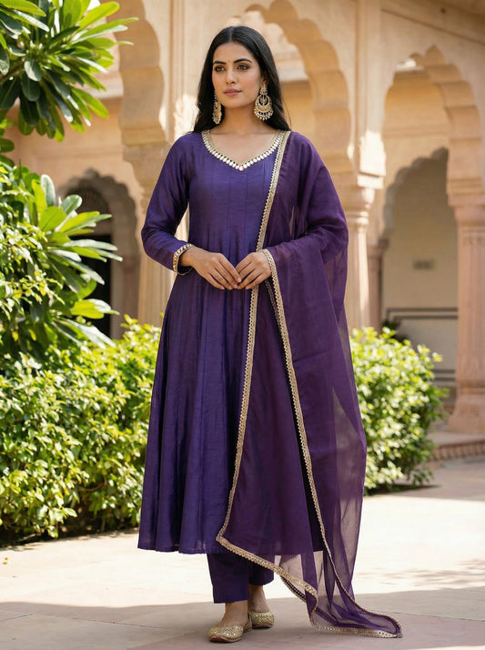 Crafted From Dolla Silk Anarkali Kurta Set Purple