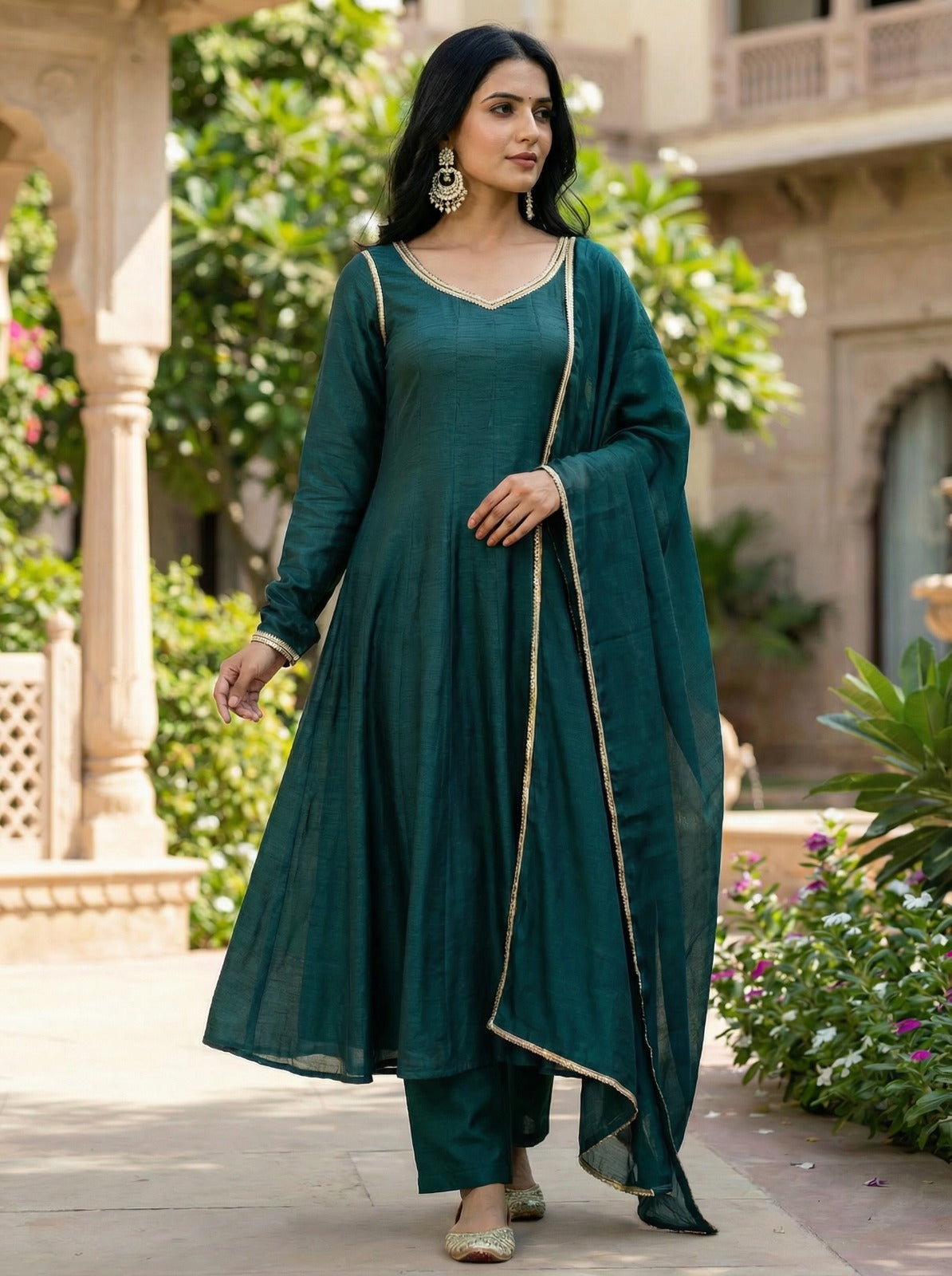 Crafted From Dolla Silk Anarkali Kurta Set Green