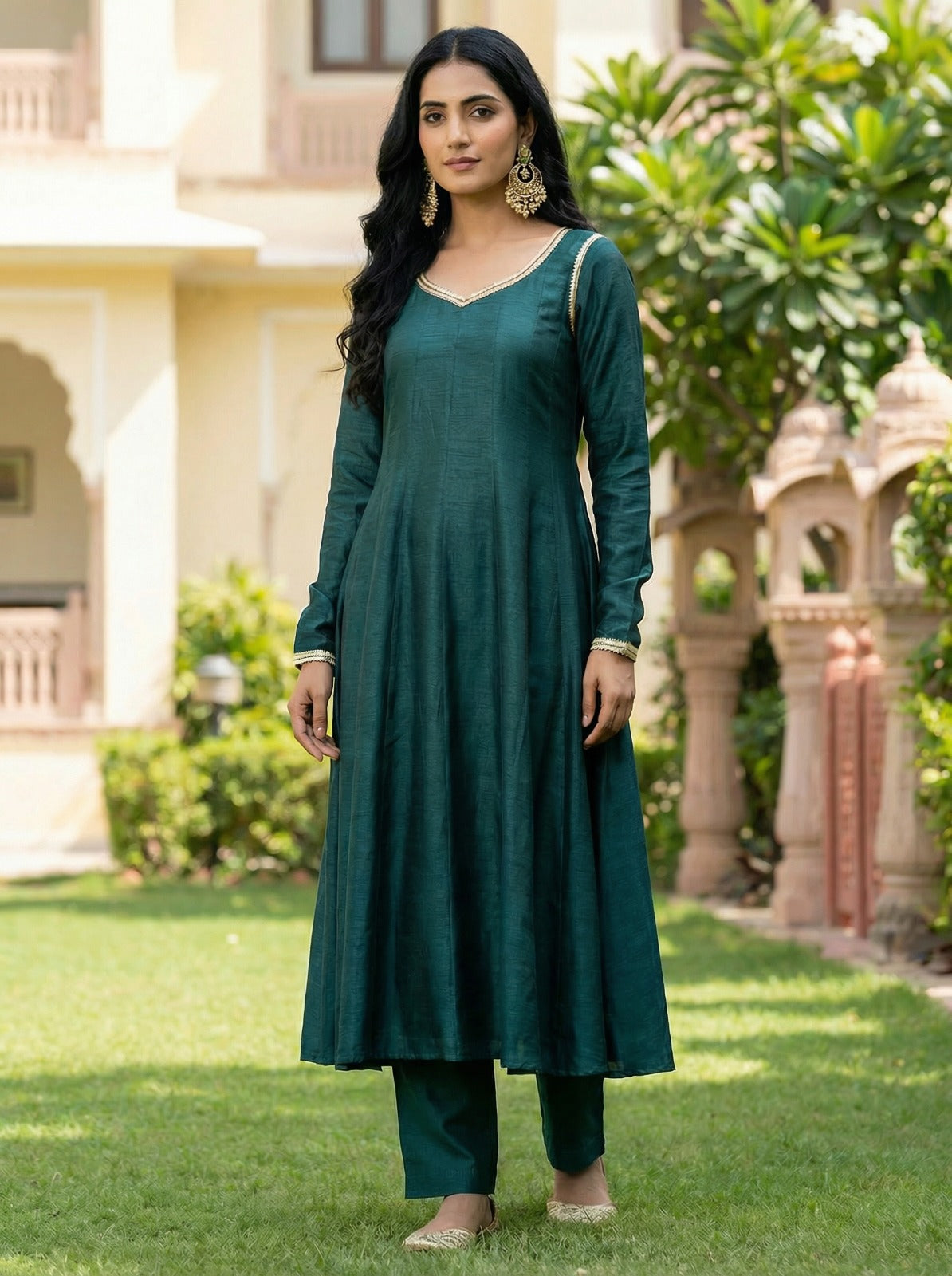 Crafted From Dolla Silk Anarkali Kurta Set Green