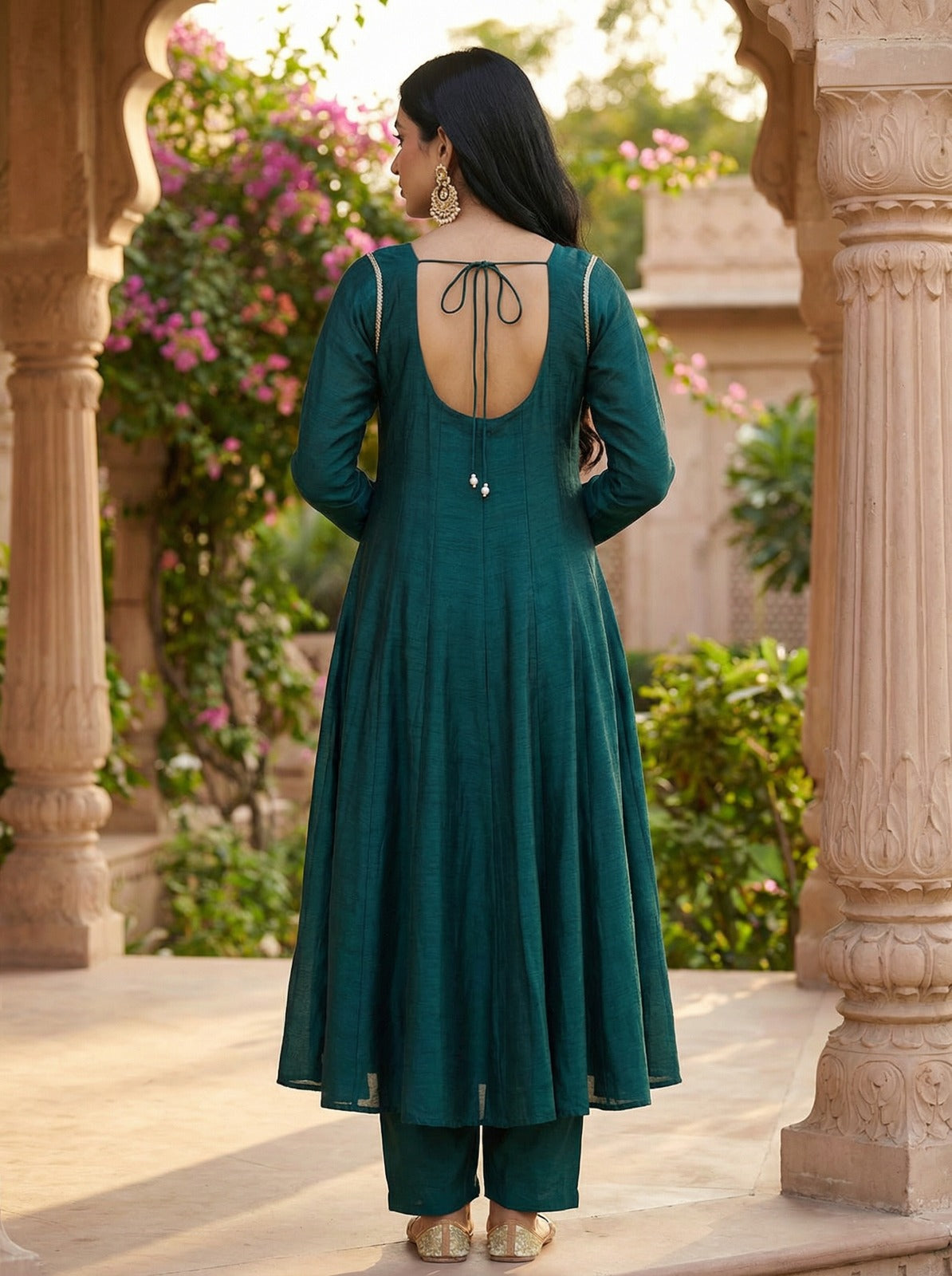 Crafted From Dolla Silk Anarkali Kurta Set Green