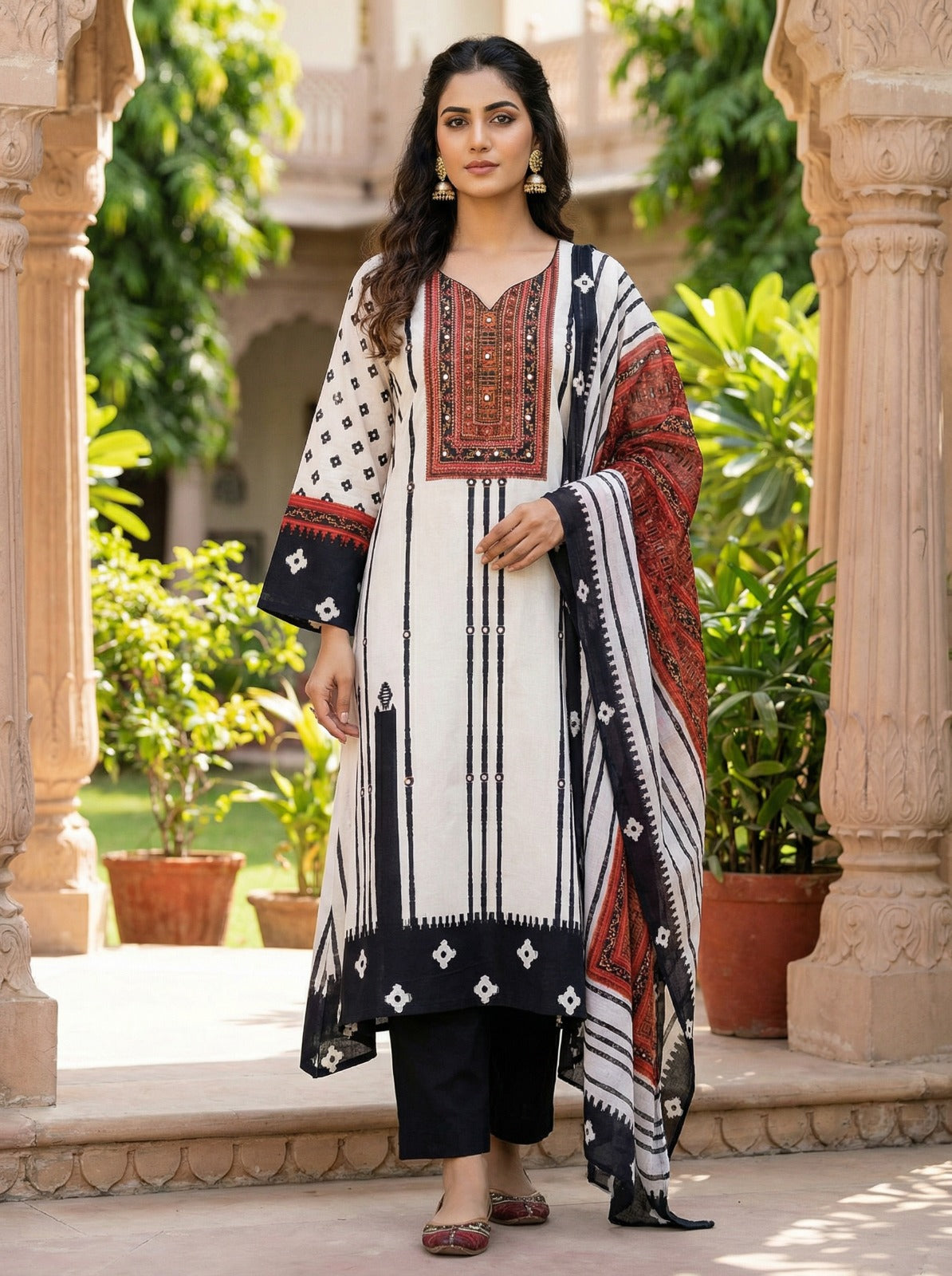 Ethnic Print Mirror Yoke Kurta Set