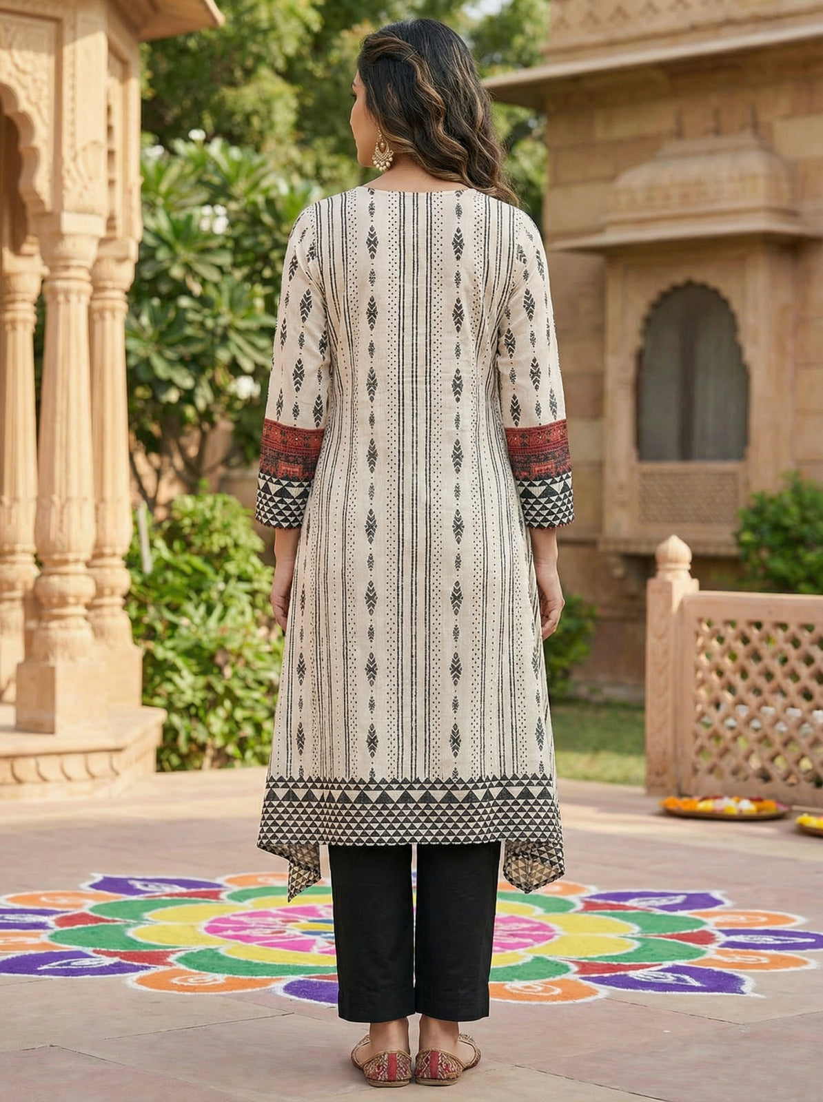 Mirror Patch Work Yoke Cotton Kurta Set